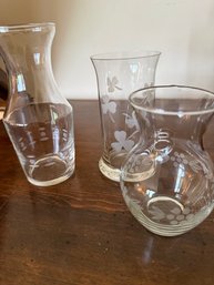Group Of Glass Pitchers, Etched