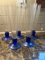 Five Pilsner Glasses Cobalt Bases