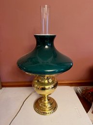 Electrified Brass Lamp With Deep Green Shade May 21, 1895