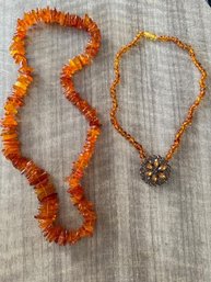 Tumbled Amber Necklaces Czech One With Attached Brooch