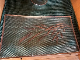 Mid Century Silver Wheat Overlay Glass Tray