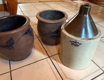 Group Of Salt Pottery One Jug 2 Pots