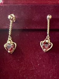 Drop Earrings, Garnet And Diamond Untested Backs Marked 14K