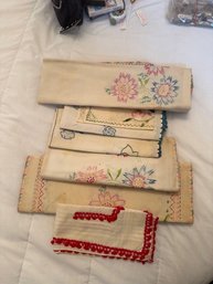 A Group Of Embroidered Vintage Towels, Napkins, Handkerchiefs Etc