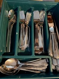 Drawer Of Silver Ware Include 4 Steak Knives With Wooden Handles