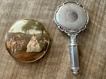 835 Silver Compact With Lipstick Hold, And Compact