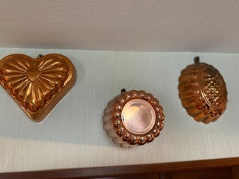Three Stunning Copper Molds Approx 10' Heart, Deep Mold And Round