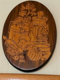 1970's Etched Oval Wood Kitchen Still Life Approx 8 X 10