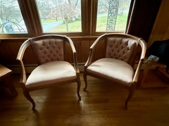A Pair Of Walnut Regency Tufted Open Arm Chairs Needs A Little Love