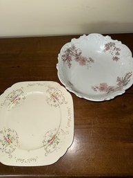 Floral Bowl And Cake Plate Made In Japan And L S & S Carlsbad, Bavaria Plate