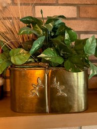 Copper Handled Jardiniere With Faux Plant Approx 8' Long