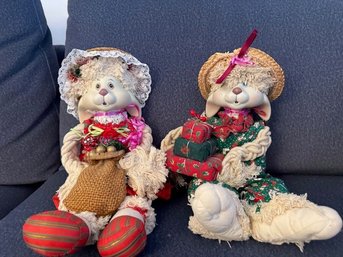 Two Holiday Bunnies!  Red And Green Gingham