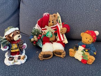 Three Teddy Bear Christmas Figures