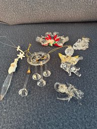 Collection Of Glass And Lucite Ornaments, Bells, Angels, Icicles, Train Etc