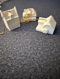 3 White Porcelain House Ornaments About 1 1/2' To 2' Each