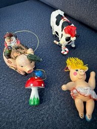 Collection Of Animal Ornaments Cow, Piggies And Mushroom!