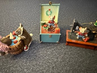 Sewing Machine, Record Player And Bassinet With Mice Ornaments