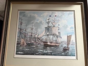 Signed Lithograph 1985 Whaler Ships By Ray Cross 1924-2024 Harbor Ships