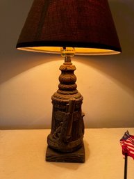 Vintage Western Themed Wooden Based Table Lamp