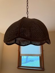 Vintage MCM Brown Wicker Hanging Swag Lamp Overhead Fixture Chain To Outlet