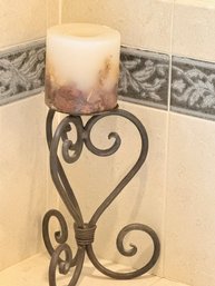 12' Wrought Iron Candle Stand And Candle