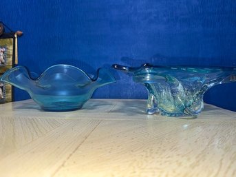 Murano And Turquoise Bowl  One 1950's Hand Blown Murano Bowl