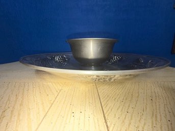 Large Embossed Grapes Pewter Platter And Shallow Bowl