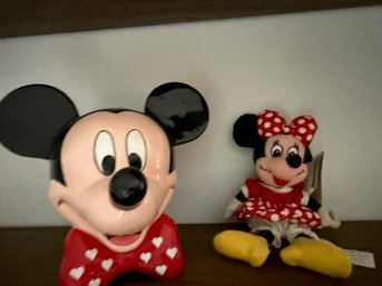 Mickey Mouse Vase And Minnie Mouse Figure With Tags