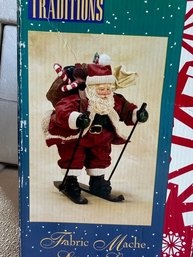 Traditions Fabric Mache Skiing Santa Claus