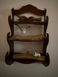 Vintage Carved Mahogany 3 Tier Shelf Including  Driftwood And Birds