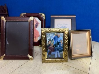 Group Of 5 Multi Finished Photo Frames, Vintage Metal, Wood,