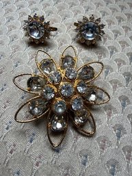 Trifari Clip On Star Burst Earrings And Brooch Ensemble