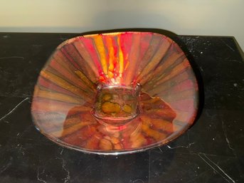 Eight Inch Red And Gold Glass Murano Look Bowl