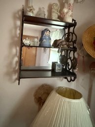 Mahogany Three Tiered, Mirrored Back Wall Etagere