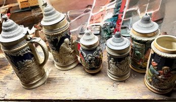 Group Of Six Steins And Mugs German