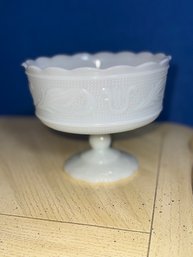 Milk Glass Pedestal Bowl Embossed