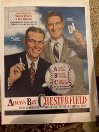 Original Baseball Advertisment 1957 Chesterfield Cigarettes, Mel Ott, Bill Dickey Yankee Stadium, Polo Grounds
