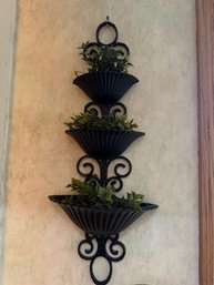 3 Tier Ornate Scroll Black Metal Wall Planter Approx 24' LONG