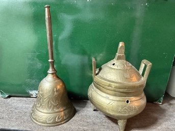Vintage Brass Bell And Incense Burner