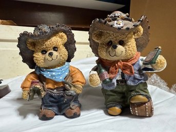 A Pair Of Resin Sculpted Cherished Teddies Cowboys!  Approx 6' Tall