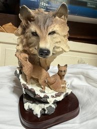 Wolf And Cub Sculpture Attributed To  Joe Stockblower  Approx 11' Tall