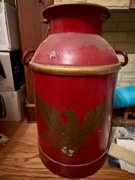 Antique Painted Milk Can With Eagle, Solid