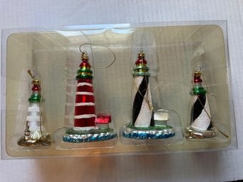 Hand Painted Glass Light House Ornaments