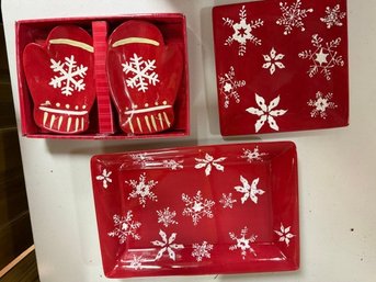 Group Of Winter, Christmas Serving Pieces,