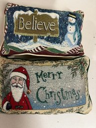Two Holiday Pillows Believe And Merry Christmas Approx 6 X 10'