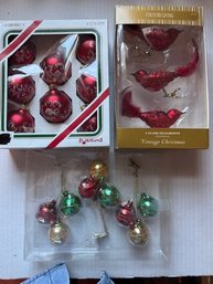 Hand Painted Glass Ornaments, Balls, Birds, Pyramid, Country Living