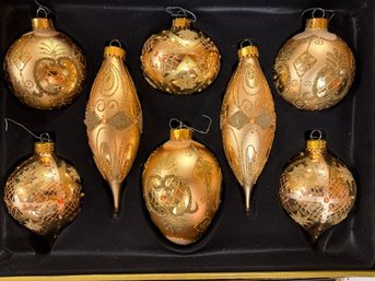 Group Of 8 Gold Holiday Ornaments