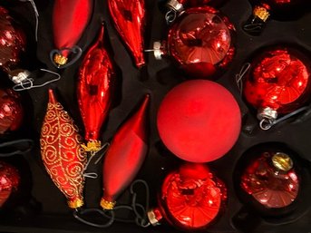Box Of Red Christmas Ornaments Glass