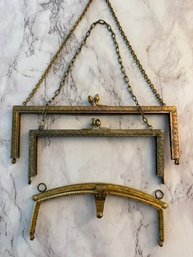 Three Antique Brass Handbag/pocketbook Evening Bag Frames