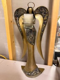 Large Standing Silver And Gold Angel Candle Holder